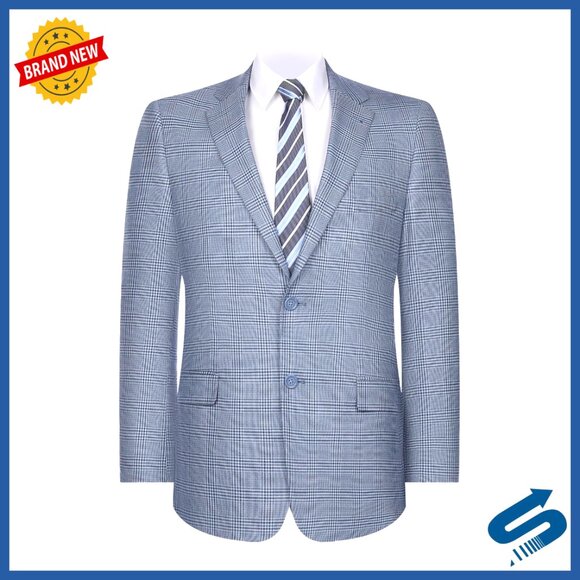 Men's Lightweight Plaid Blazer Classic Fit Two Button Sport Coat